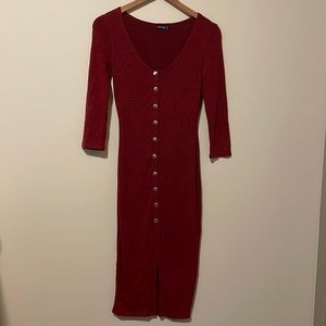 Popular Basics Maroon Long Button Down Dress